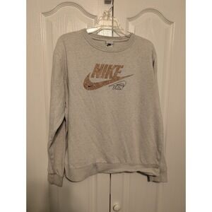 Nike Sweatshirt Womens Large Grey Gold Glitter Logo Crewneck Fleece Pullover